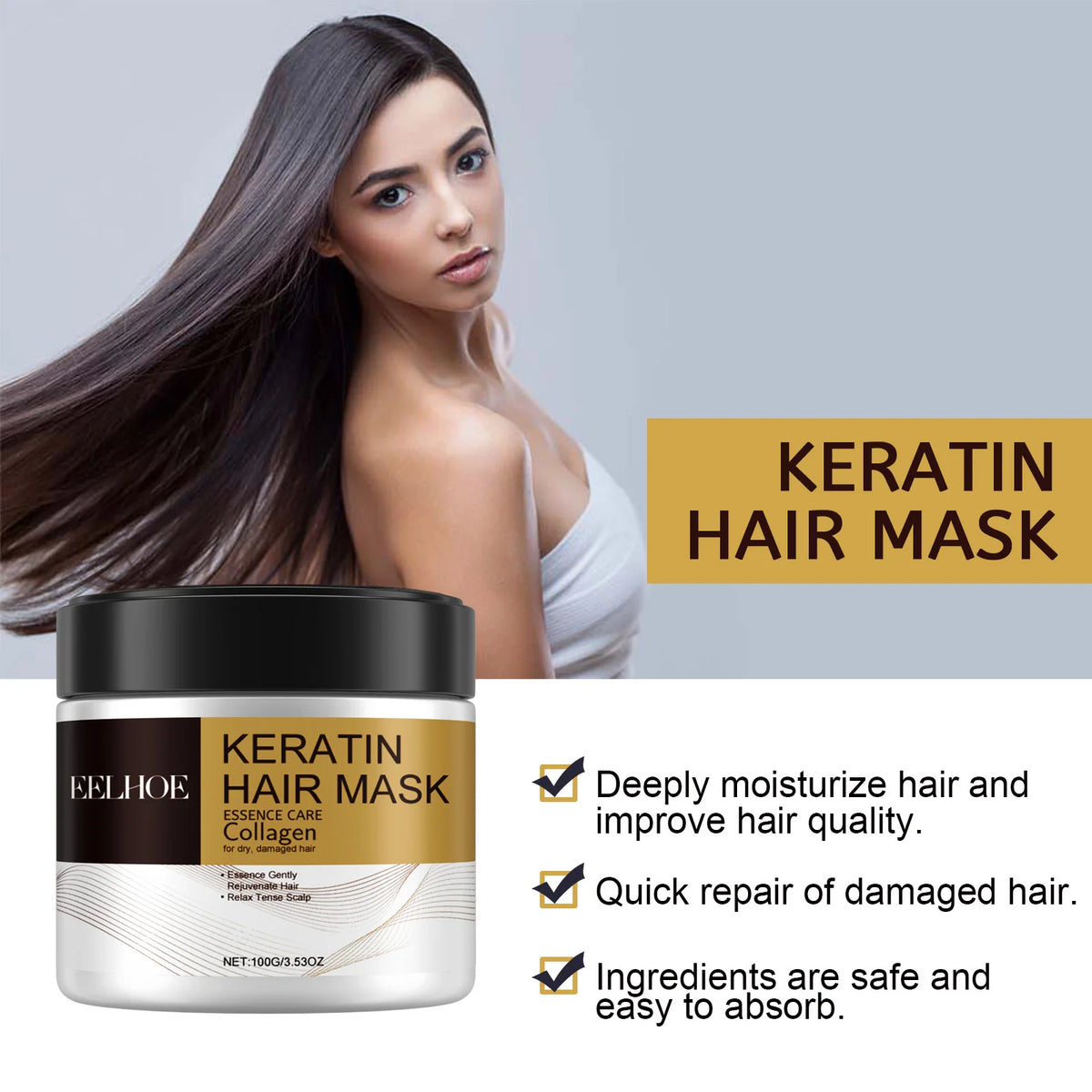 Repair & Moisturizing Hair Mask - Deeply Nourishes Damaged Hair, Repairs Dryness, Split Ends & Tangles