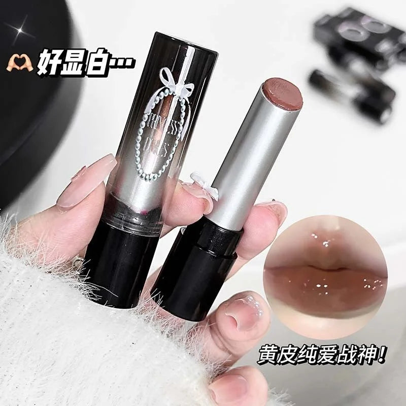 Pink Crystal Mirror Glass Solid Lip Gloss Round Tube Water Light Lipstick Clear Jelly Lip Glaze Nude Brown Moisturizing Lip Tint