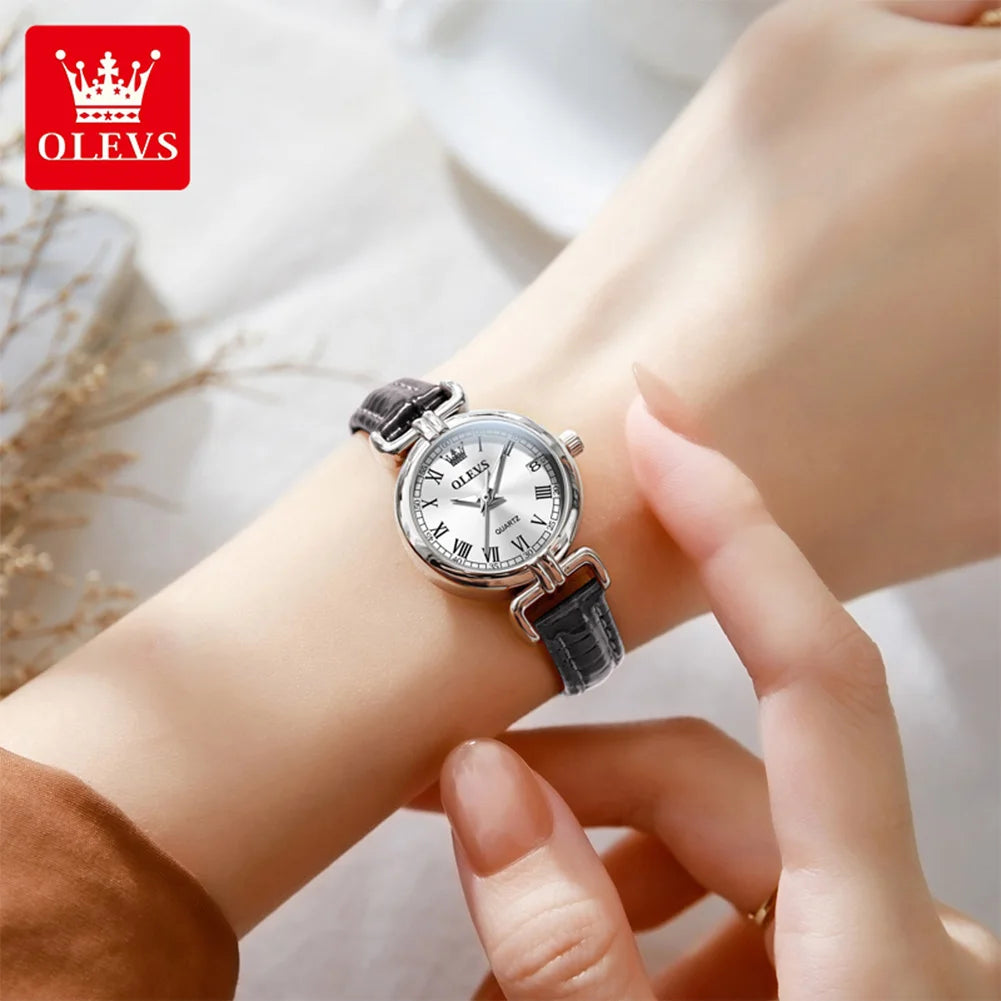 OLEVS 5645 New Women Watches Elegant Original Date Quartz Wristwatch Waterproof Luminous Watches For Woman Leather Strap Watch
