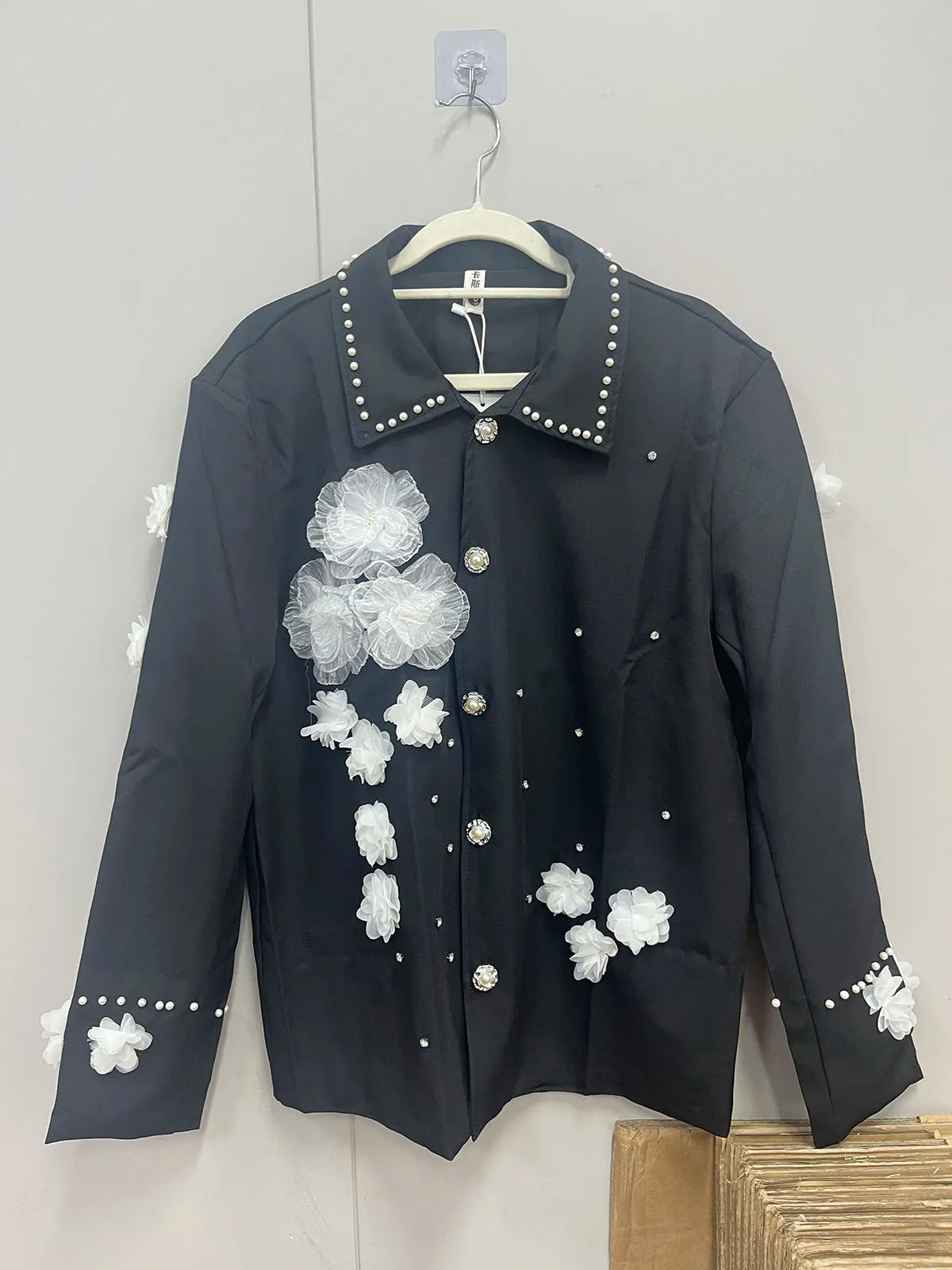 Flower Appliques Men's Jacket Spring Autumn Pearl Beading Lapel Coat American Fashion High Street Male Gorgeous Jackets