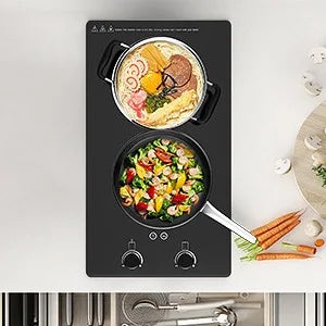 Electric Cooktop 2 Burners Knob Control Countertop Built-in Ceramic Cooktop