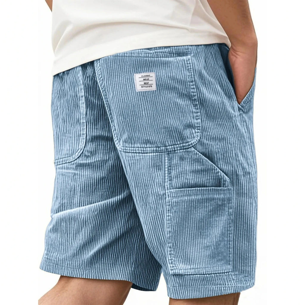 Summer Casual Corduroy Loose Elastic Waist Multi-Pocket Leisure Short Pants Men's Workwear Shorts Retro Style Male Trousers