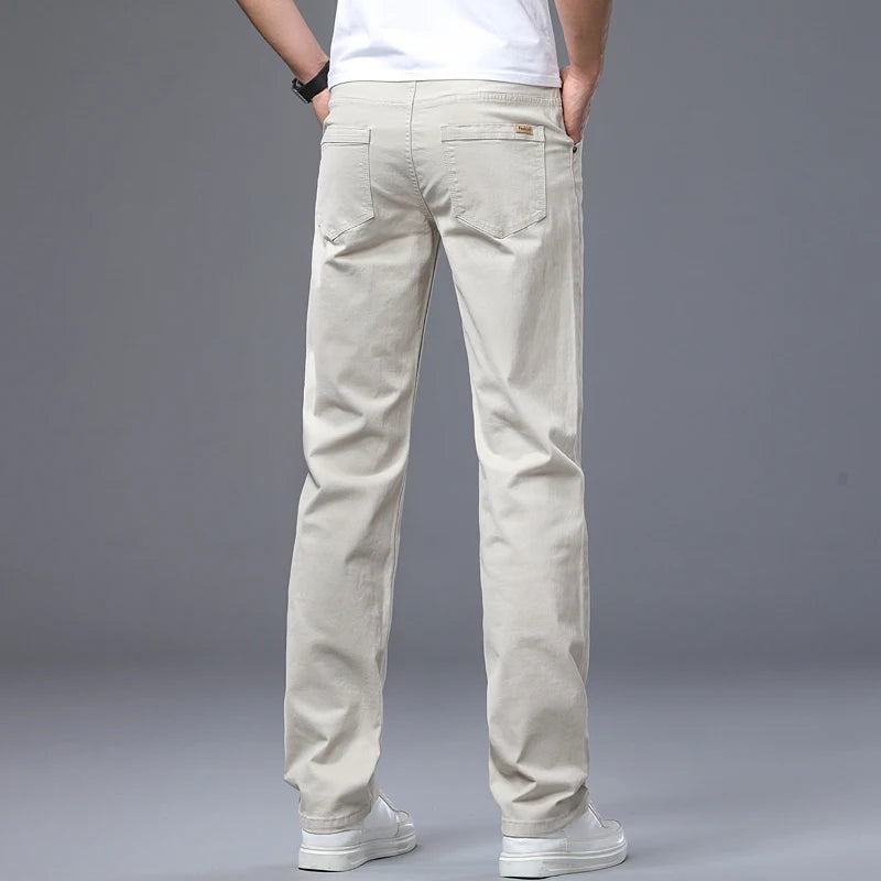 Classic Straight Men's Jeans Spring New Fashion Business Work Casual Trousers Comfort Elastic Solid Color Denim Pants