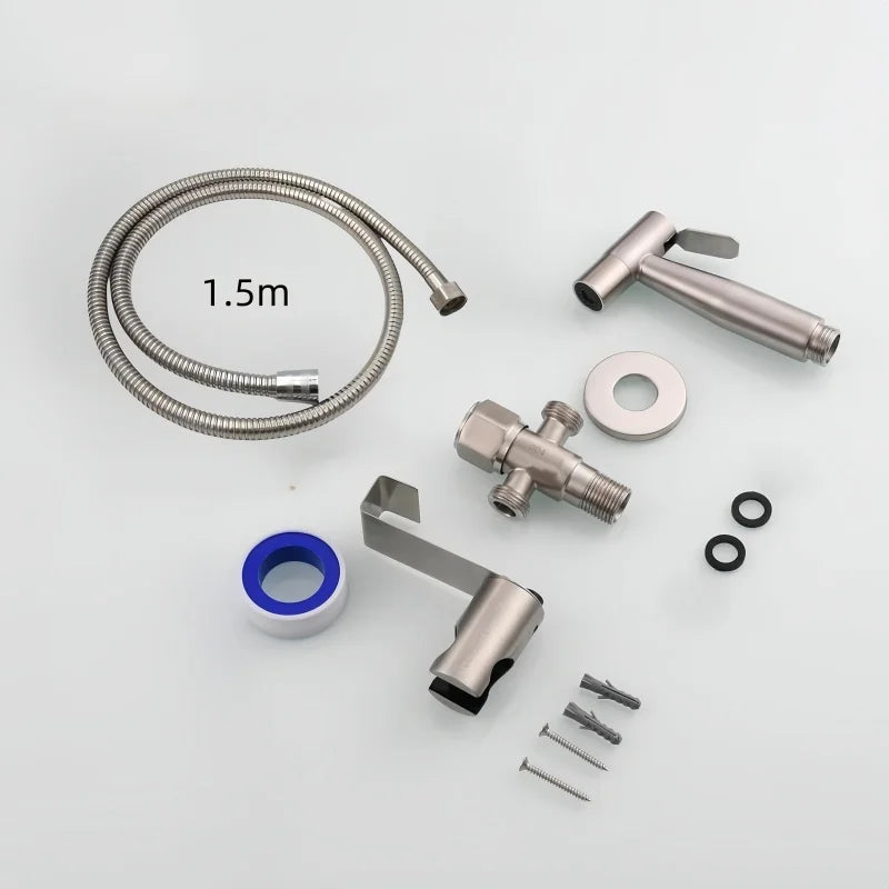 Stainless steel Bidet , toilet kit, portable faucet with stand, 3/8adapter,  toilet hose Used for personal and bathroom cleaning