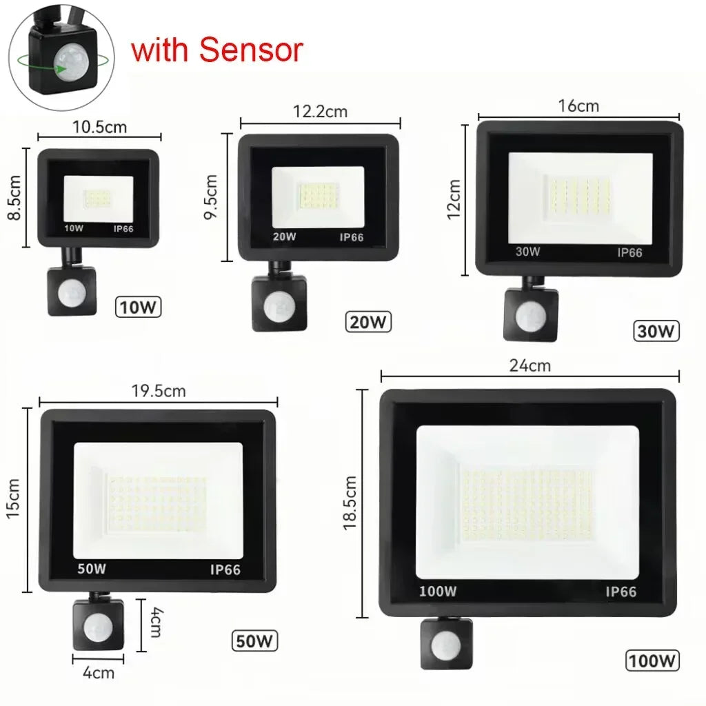 Security Lights Outdoor Motion Sensor Led Pir Floodlight 10W 20W 30W 50W 100W  IP66 Waterproof Outside Wall Light Garden Doorway