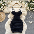 Foamlina Ins Sexy Hollow Out Sling Dress with Exposed Waist Bandage Pleated Slim Fit Bodyocn Girl's Photo Date Short Dress