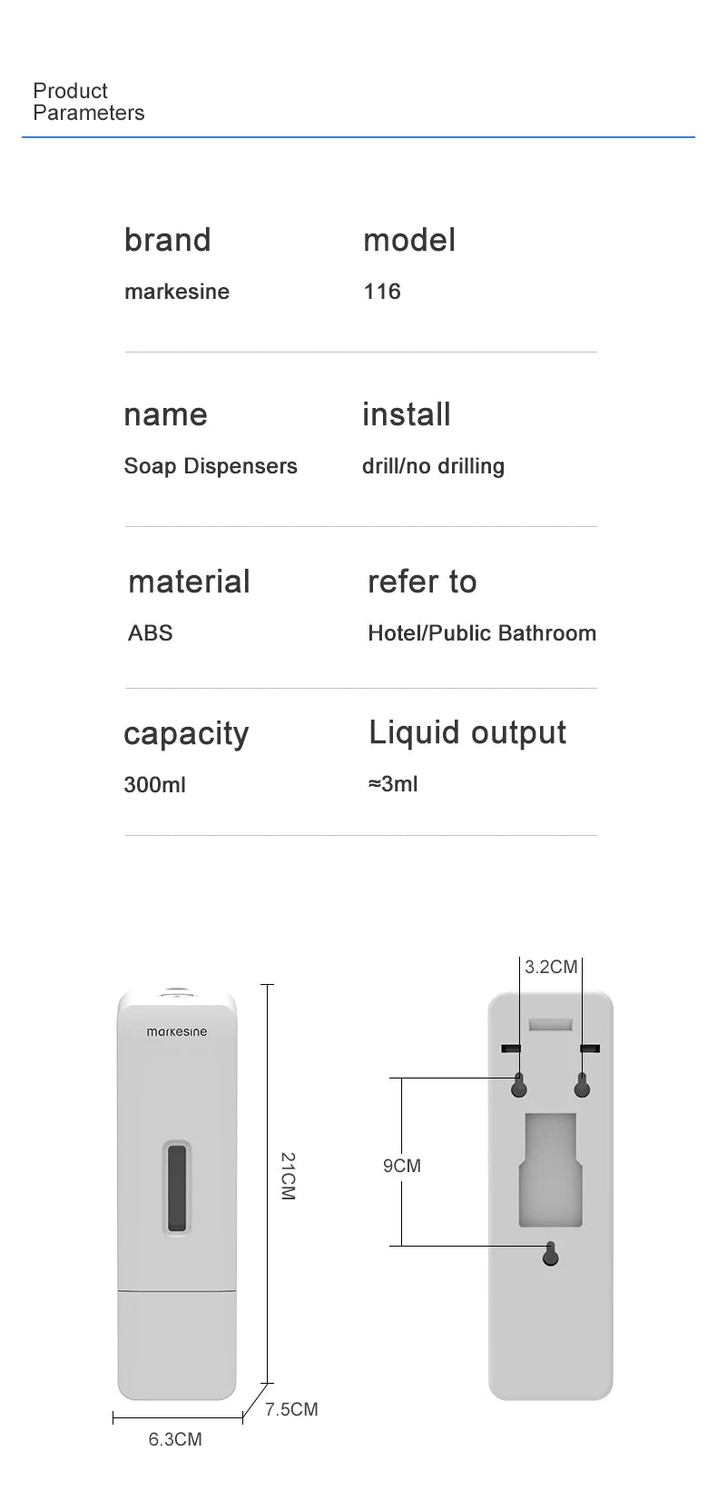 Liquid Dispensing Bottle Shower and Lotion Dispenser Waterproof Shampoo Gel Container Wall Mount Manual Press Soap Dispenser