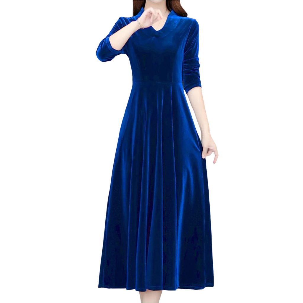 Women Fall Dress Solid Color Loose Long Sleeves Button Maxi Dress Keep Warm Velvet Mom Spring Dress Women Clothes