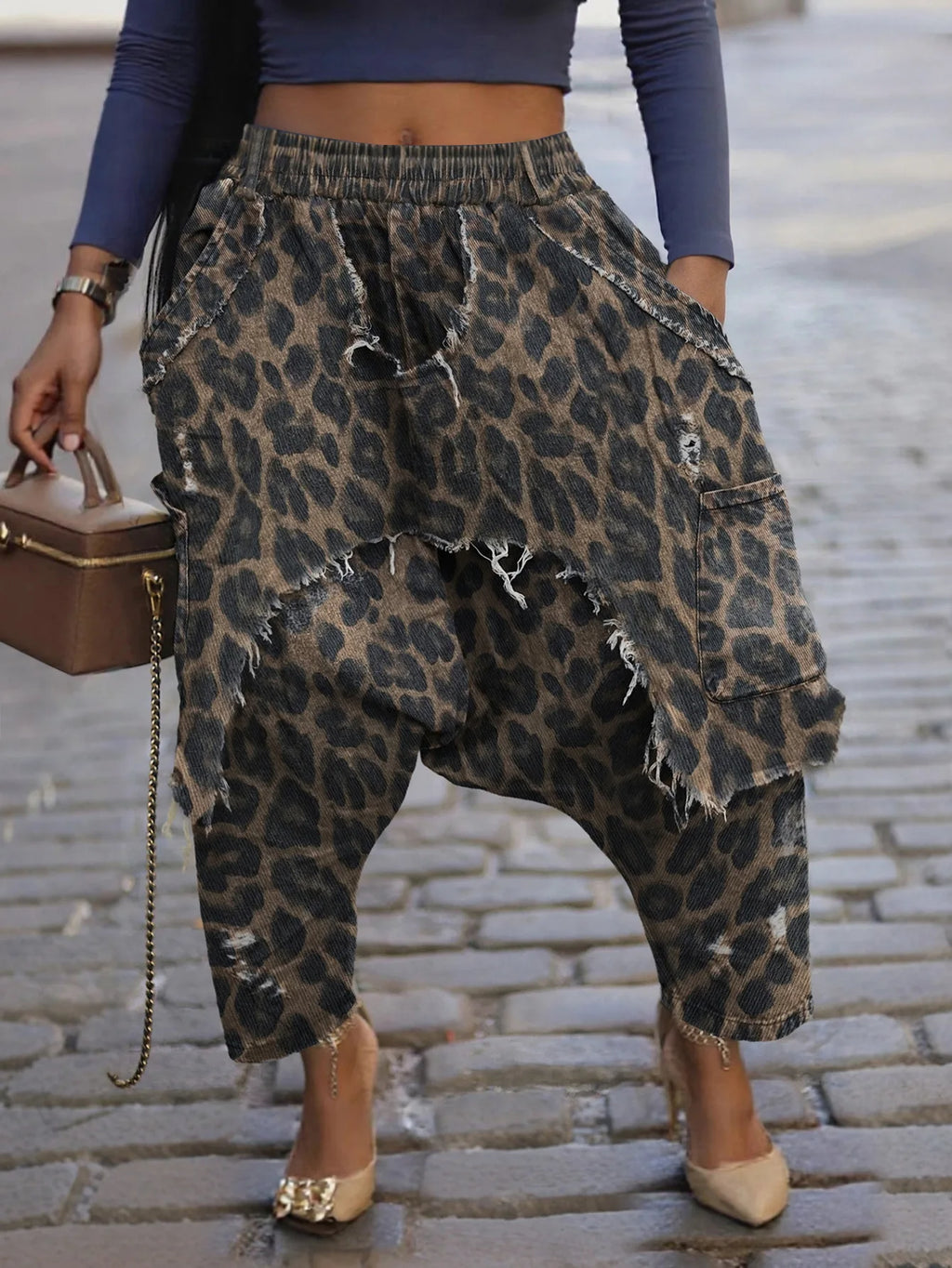 New Vintage Distressed Frayed Ripped Jeans Women's Fashion Loose Harem Pants Casual Hip Hop Streetwear Denim Trousers for Women
