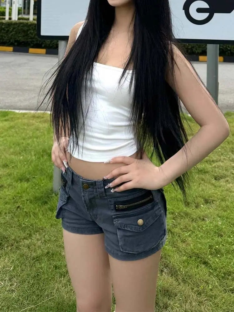 Denim Shorts Women's Summer Three-dimensional Pocket Retro Overalls Multi-pocket Hot Pants