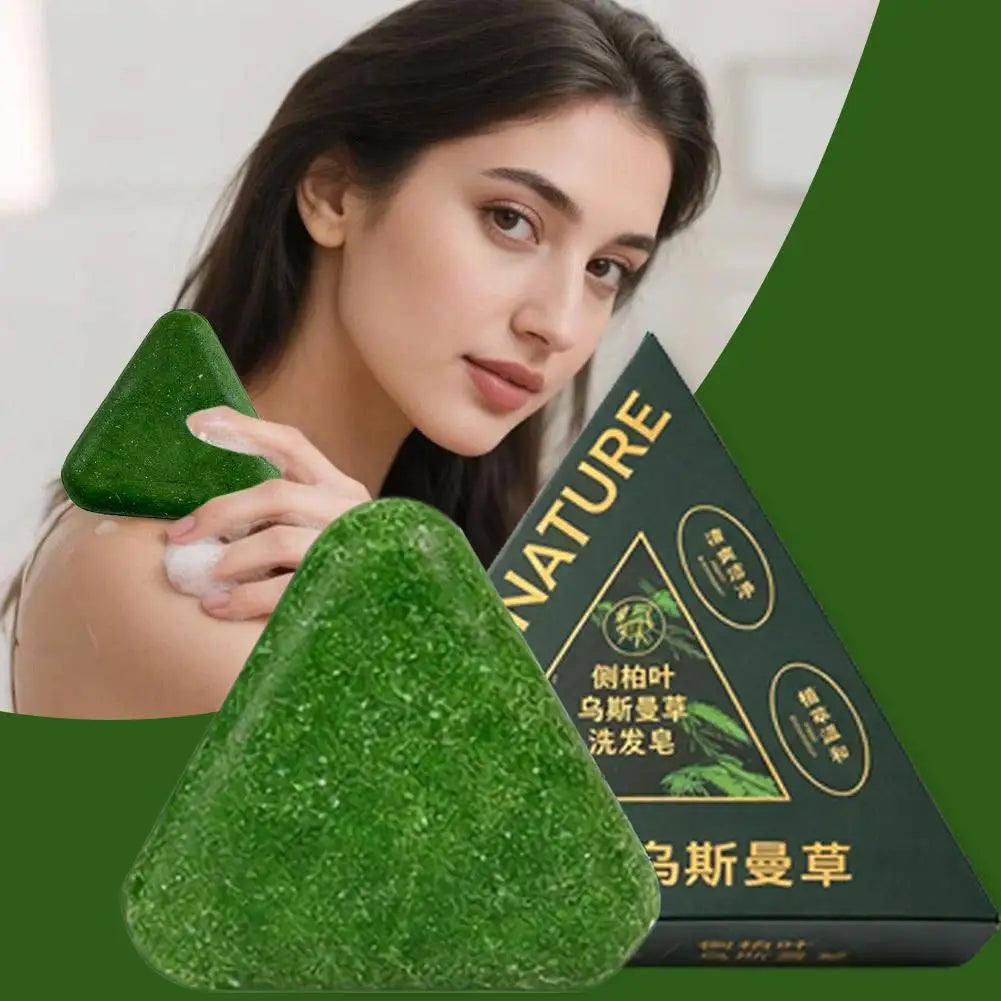Usman Grass Shampoo Soap Cypress Leaf Polygonatum Herbal Plant Extract Strengthens Roots Controls Oil Cleanses Scalp Hair Growth