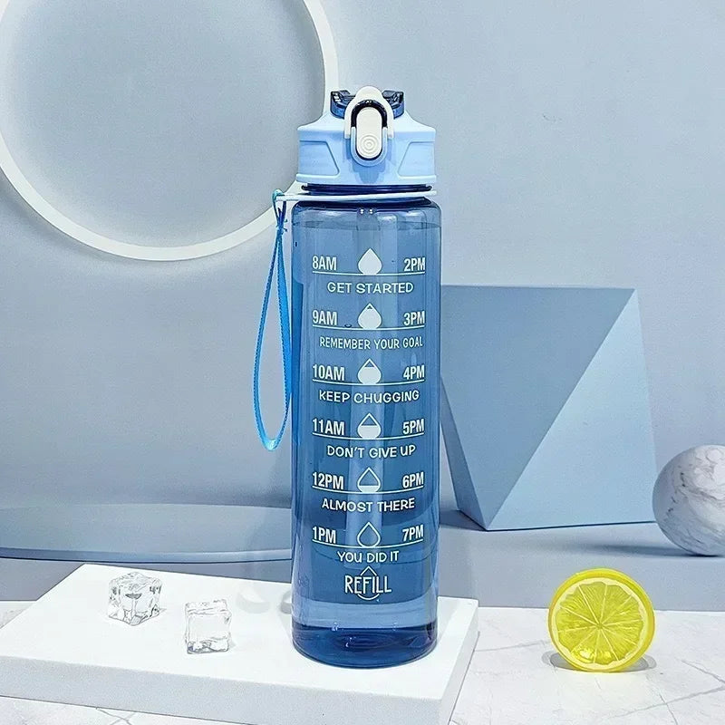 Sports Water Bottle with Time-Tracking Straw Leak Proof Locking Flip Cover for Easy Carry Ideal for Outdoor Adventures