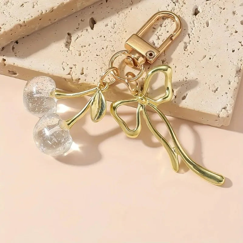 Classic Red Cherry Bow Pendant Keychain for Women Bag Decoration Car Key Chain Fashion Key Rings Party Gift Keychain Accessories