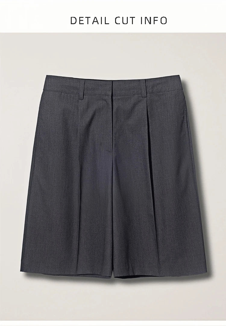High Waist Suit Short Pants Women's Casual Loose Straight Leg Pants Summer Five Parts Outwear Comfortable Polyester Fiber
