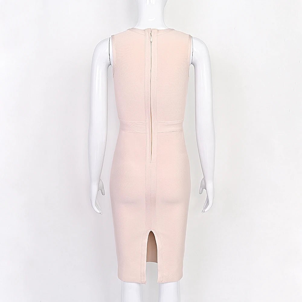 BEAUKEY Simple Bustier Plunge V Nude Bandage Dress Tank Sleeveless Evening Party Dress Party Birthday Vestidos Women Elegant