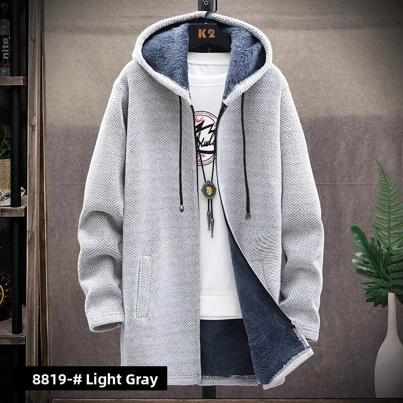 Men's Knitted Sweater Cardigan Thickened Fleece Hooded Casual Style Warm Outerwear Autumn Winter New Arrival Korean Version