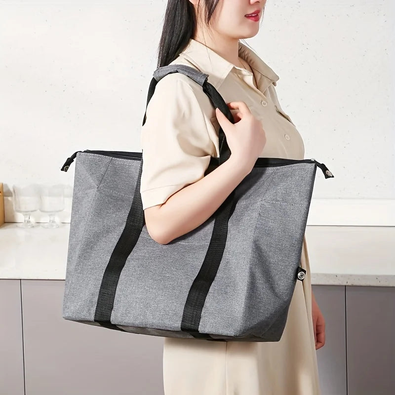 Large Capacity Insulated Tote Bag, Foldable Cooler Bag, Student Work Lunch Bag, Outdoor Picnic Bag
