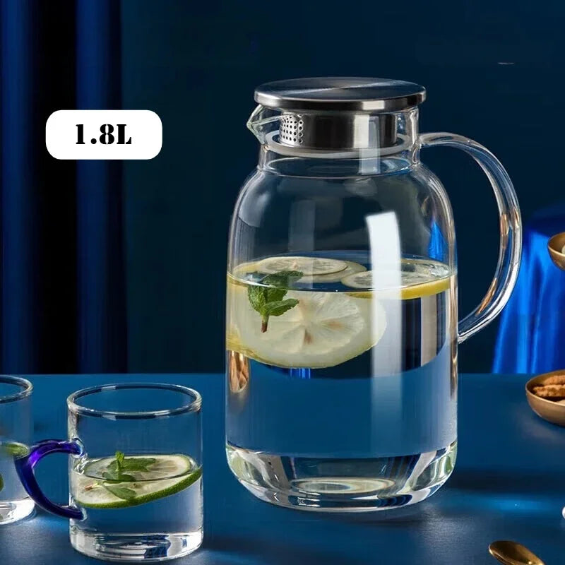 COOKER KING 1.8/2.5L Glass Water Kettle High Borosilicate Glass Water Pitcher with Stainless Steel Filter Tip Home/Office Teapot
