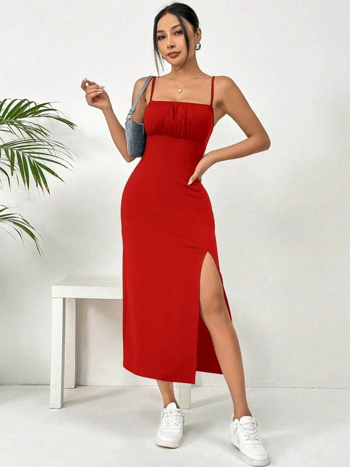 Women's Summer Slip Dress Bandeau Tight Height Slit Solid Color Leopard Print Hip Skirt