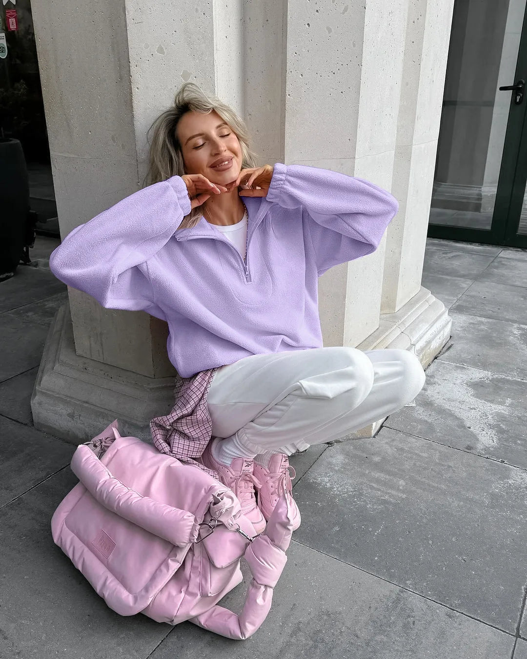 Women Autumn Winter Fleece Hoodies Elegant Stand Collar Zipper Loose Sweatshirt Elegant Solid Pullover Casual Top Streetwear