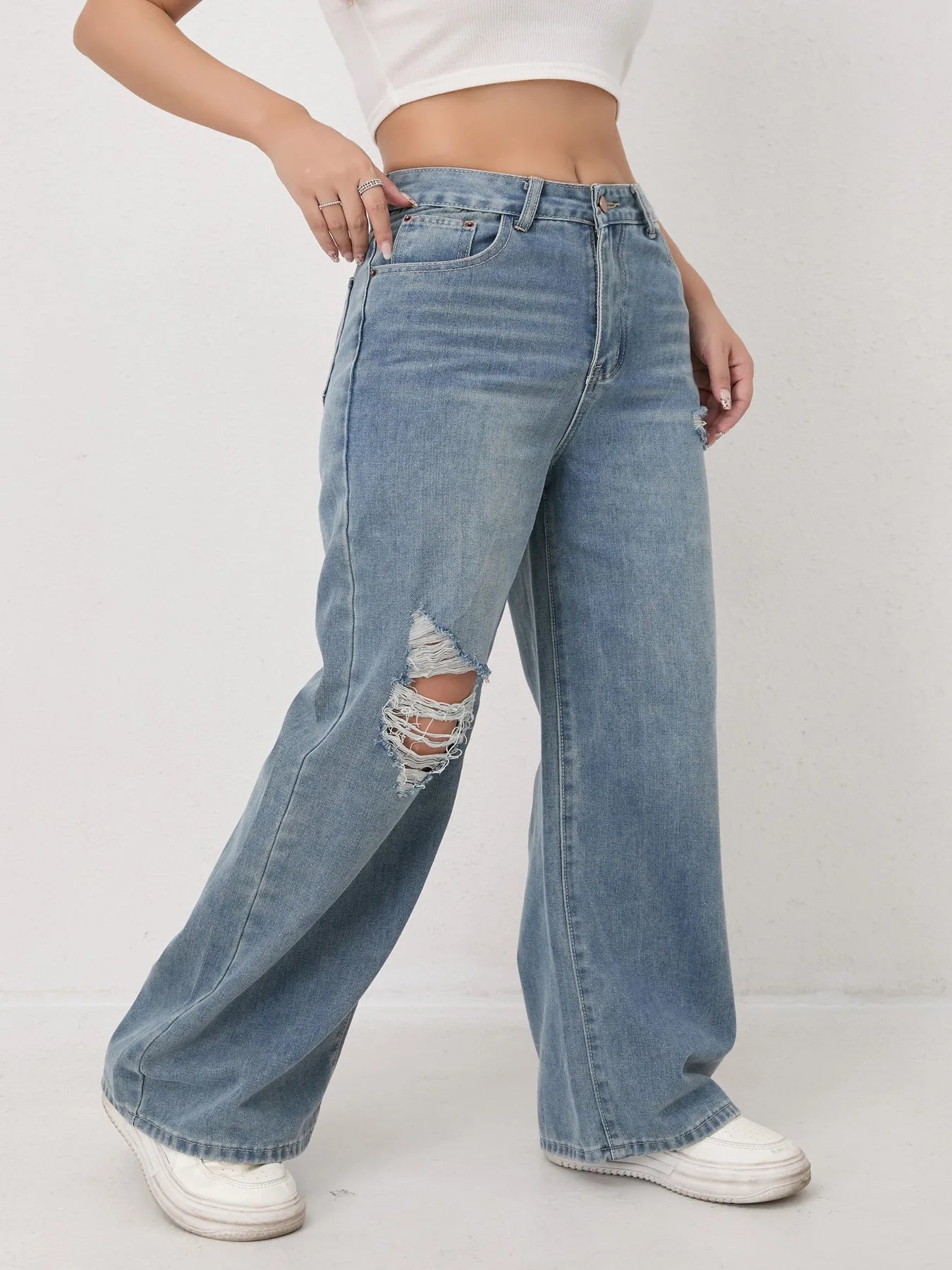 Women's Jeans 2026 New Arrival Loose Fit Casual High Waist Y2K Wide Leg Ripped Regular Denim Trousers Trendy Vintage Strety Ve