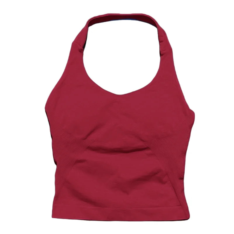 HISTELLO Sports Halter Top Seamless Women Sexy Yoga Clothing Backless Gym Tank Tops Push Up Workout Vest Running Fitness Bra Top