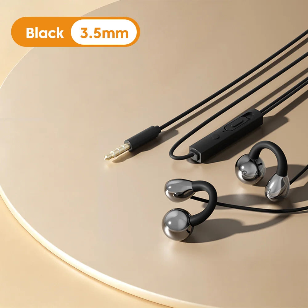 Clip-on Type C&3.5mm Wired Control Headphones HIFI Sound Sports Earbuds Gaming Headsets Earphones in HD Mic For iPhone 15 16 17