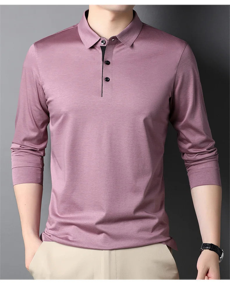 Bamboo Fiber Viscose And Cotton Blend Polo Shirt Men Short Sleeve Collar New Seamless T-shirt Summer Thin Lightweight Poloshirt
