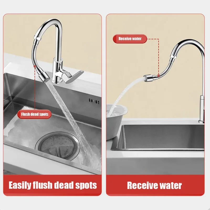 1080° Rotation Stainless Steel Kitchen Faucet Sprinkler Extender Bubbler Water-saving Device Lengthening Splash Sprinkler Spray