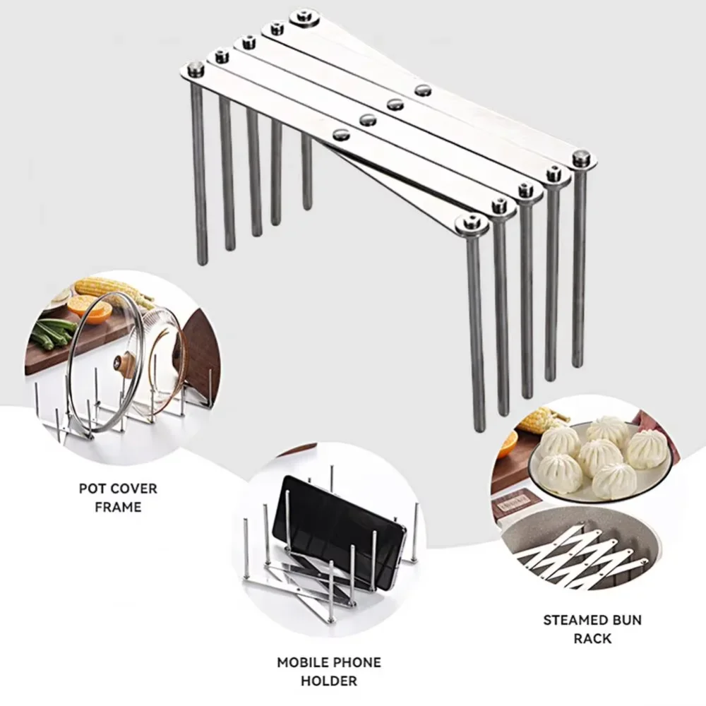 1pc Pot Lid Rack Pan Lid Organizer Retractable Foldable Stainless Steel Plate Holder Shelf Tableware Storage Kitchen Gadgets