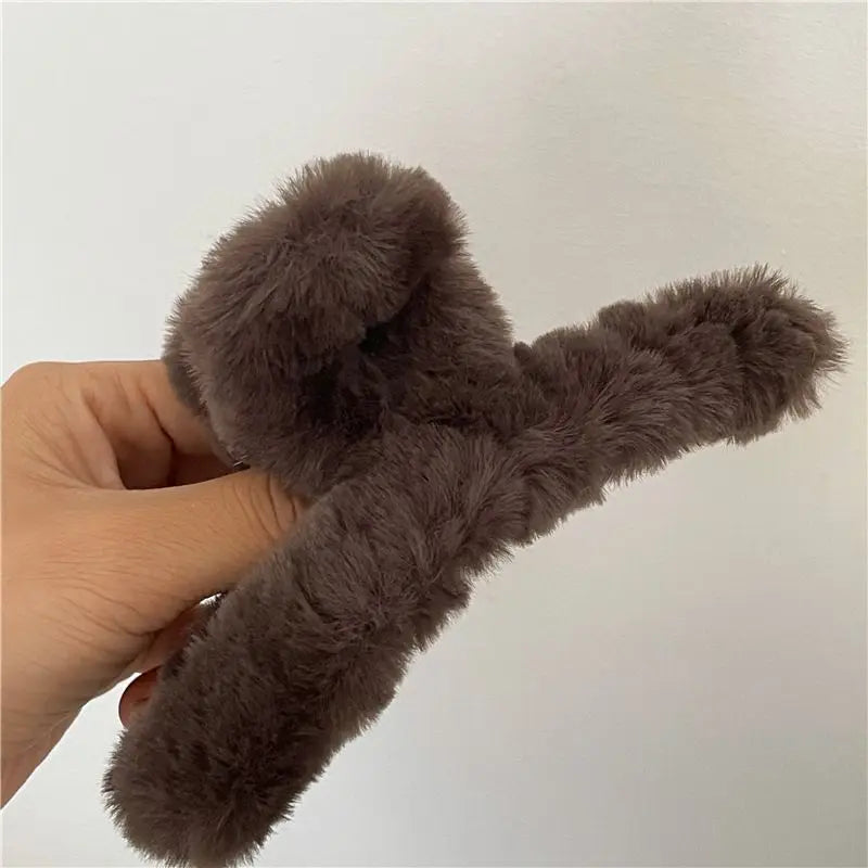 Soft Milk Coffee Color Series Imitation Fur Rabbit Fur Back Head Updo Hair Claw Warm Large Plush Shark Clip Barrettes Hair Claws