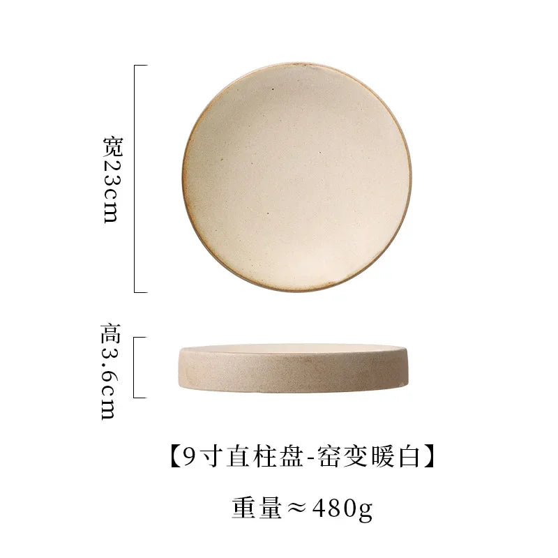 Premium Western Cuisine Plate Retro Round Plate Commercial Ceramic Tableware Cylinder  Simple Cake Dim Sum