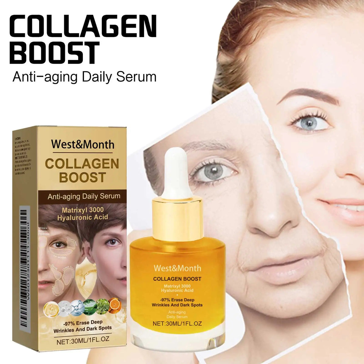 30ml Facial Collagen Serum Whitening Moisturising Fade Fine Lines Anti Wrinkle Anti Ageing Rejuvenate Your Face Cosmetics