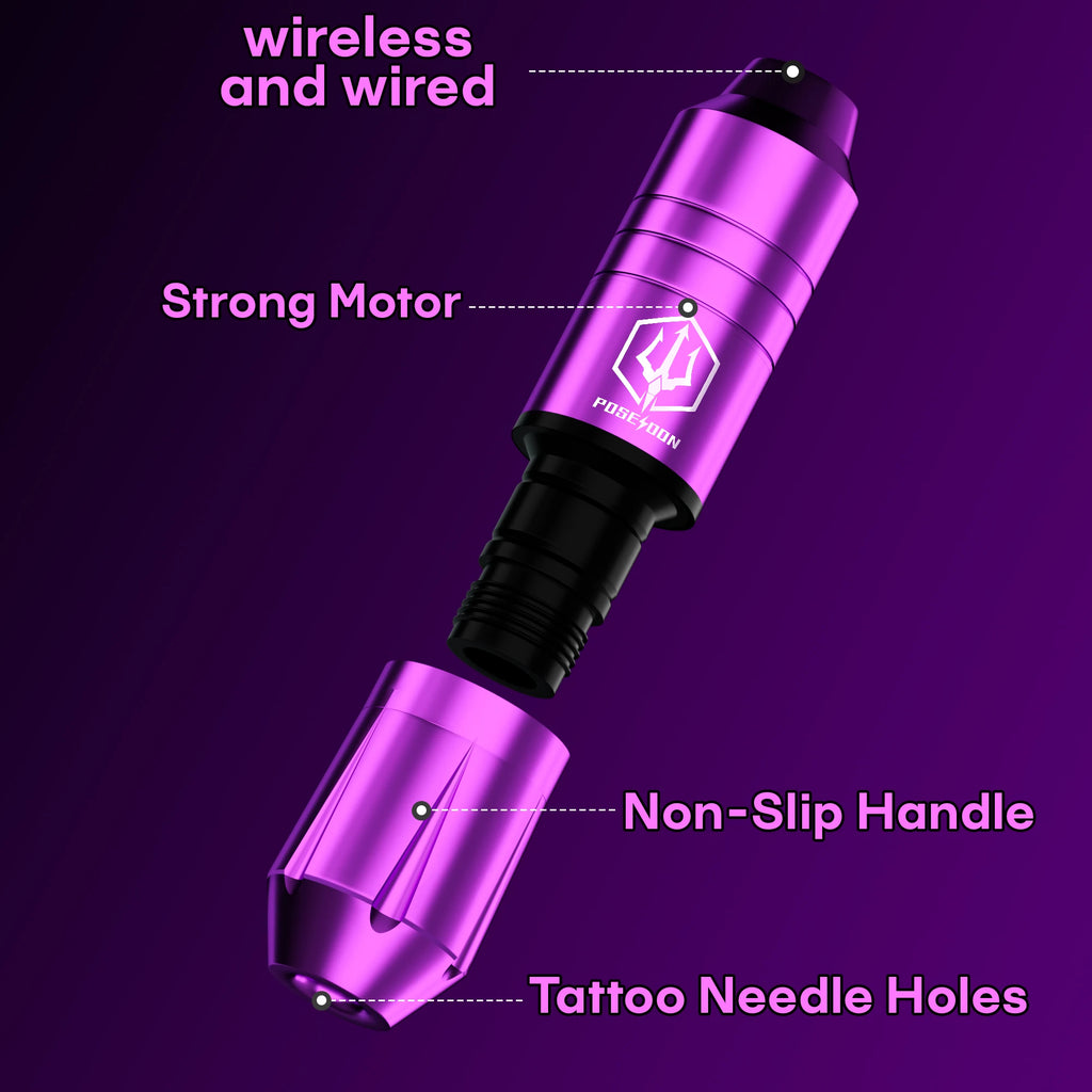 POSEIDON Tattoo Kit 20 V6 Tattoo Needles Tattoo Pen Kit For Permanent Makeup Tattoo Machine Kit Purple Wireless Tattoo Gun Kit