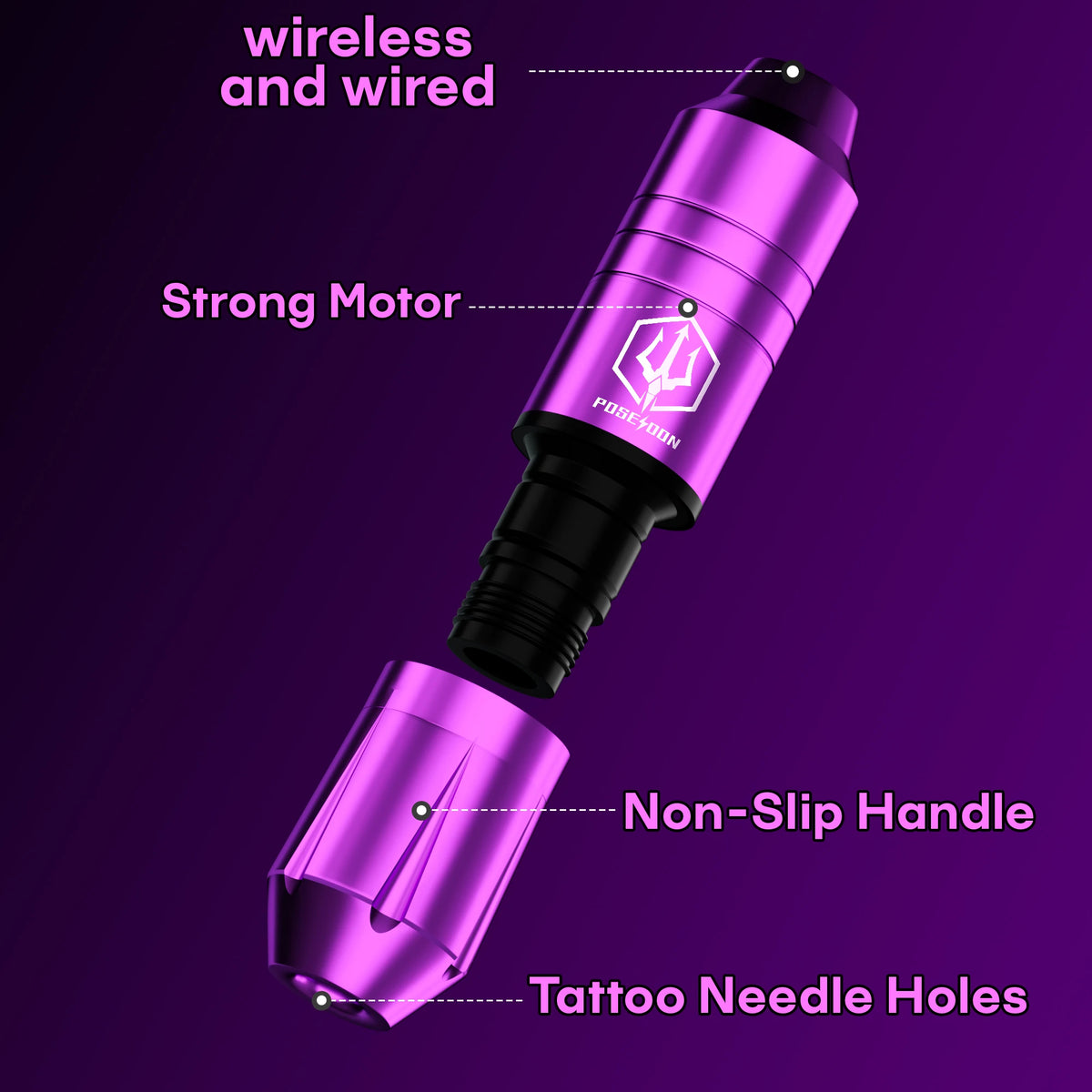 POSEIDON Tattoo Kit 20 V6 Tattoo Needles Tattoo Pen Kit For Permanent Makeup Tattoo Machine Kit Purple Wireless Tattoo Gun Kit