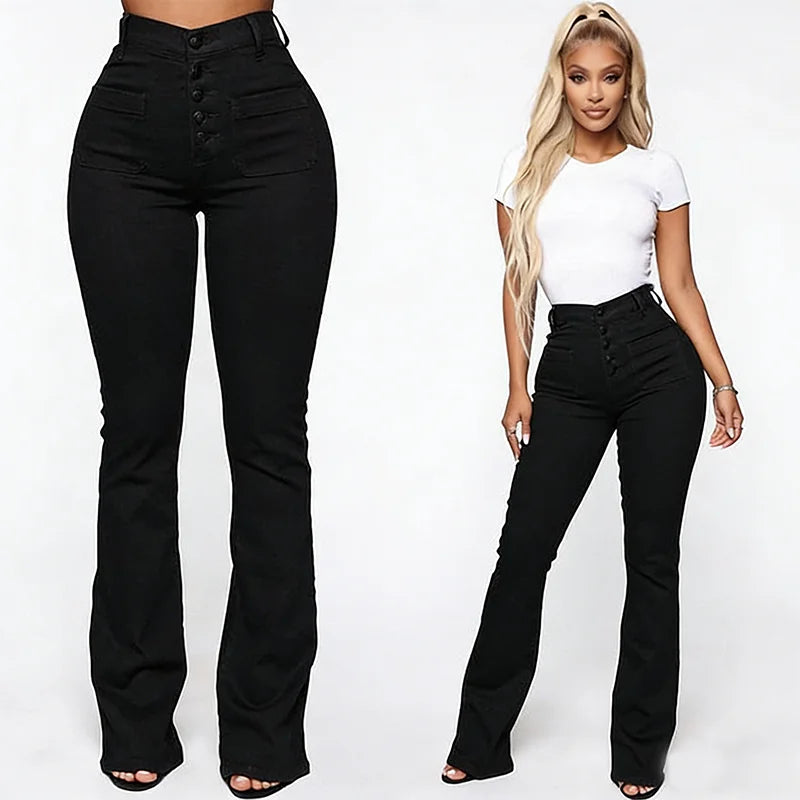 2026 New Women's Street Style Washed Jeans American European Button Flap Pocket High Waist Casual Denim Pants