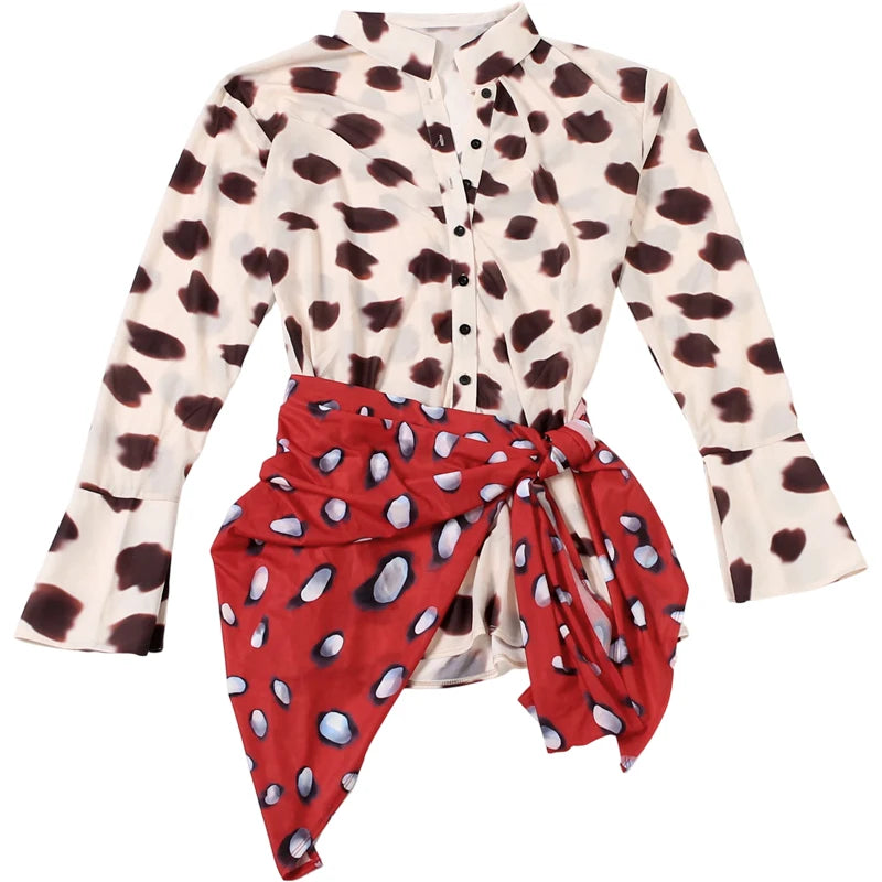 Nibber Music Festival Silk Scarf Strap Patchwork Dress Women Sexy Single-Breasted Full Sleeve Polka Dot Print Hottie Bodycon