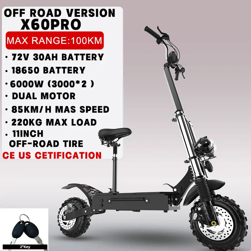 Single/Dual Motor Electric Scooter for Adults Max Speed 85km/h 500-6000W 30-100KM Range Foldable E-Scooter 10inch 11inch Tire