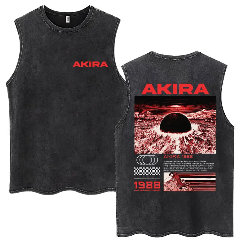 Washed Japan Anime Akira Retro Tank Tops 90s Science Fiction Movie Shotaro Kaneda Sleeveless T Shirts Cotton Casual Loose Vests