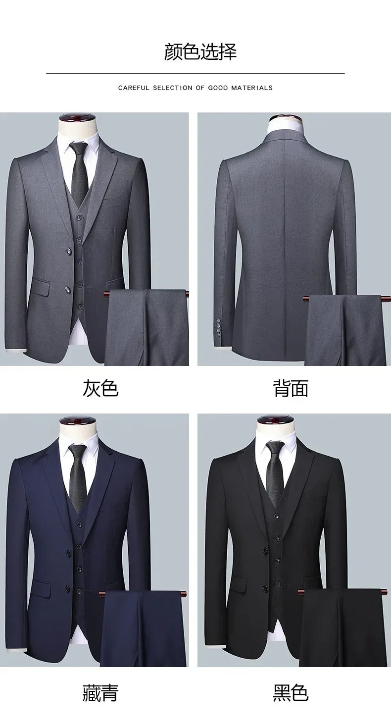 Suit Fashionable Formal Outdoor Gentleman Solid-color Men's Business Wedding Hosting Banquets Casual British Style Fitted Gentle
