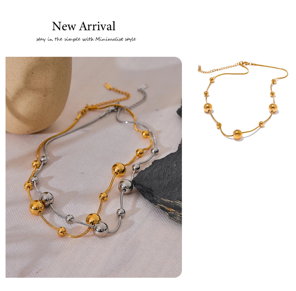Yhpup High Quality Stainless Steel Round Beads Chain Statement Necklace for Women 18K PVD Plated Stylish Jewelry Rust Proof