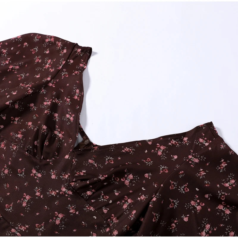 Elegant Print Women Long Dress Chic Ruffle Pleated Short Sleeve V-neck Waist-Closed Female Dresses 2026 Summer Beach Lady Robe