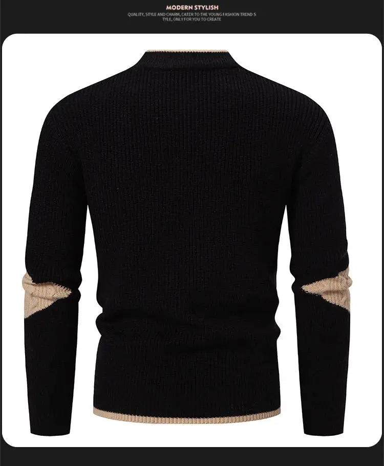 Striped Jacquard Man Pullover Sweaters Jersey Cuello Alto Hombre Autumn Winter Half High Collar Long Sleeve Men Knitted Sweater