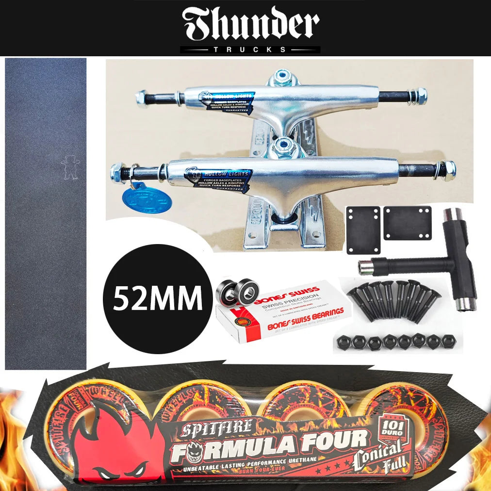 THUNDER Skateboard Trucks 147 Size for 8 Inch Decks, Plus Pro Chrome Steel BNS Bearings Grip Tape Skateboards and SF Wheels