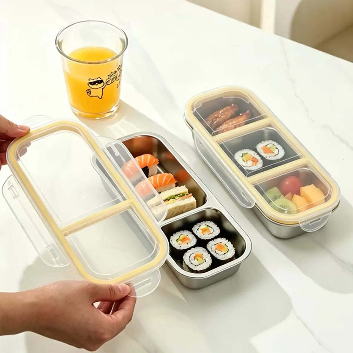 Stainless steel light food and fruit lunch box with compartments, sealed and fresh-keeping, weight loss, quantitative small lunc