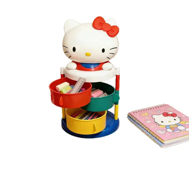 Hello Kitty Organizer Box Kawaii Rotating Storage Box Makeup Holder Three Layer Desktop Organizer Home Decoration
