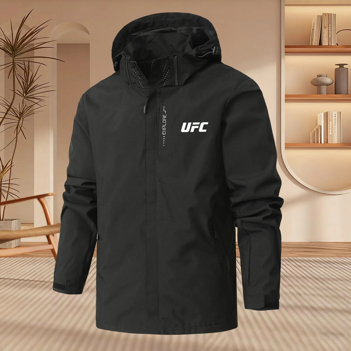 Men's Casual Hooded Jacket with Spring Autumn Zipper Style Loose Windbreaker Lightweight Breathable Outdoor Hiking Sportswear