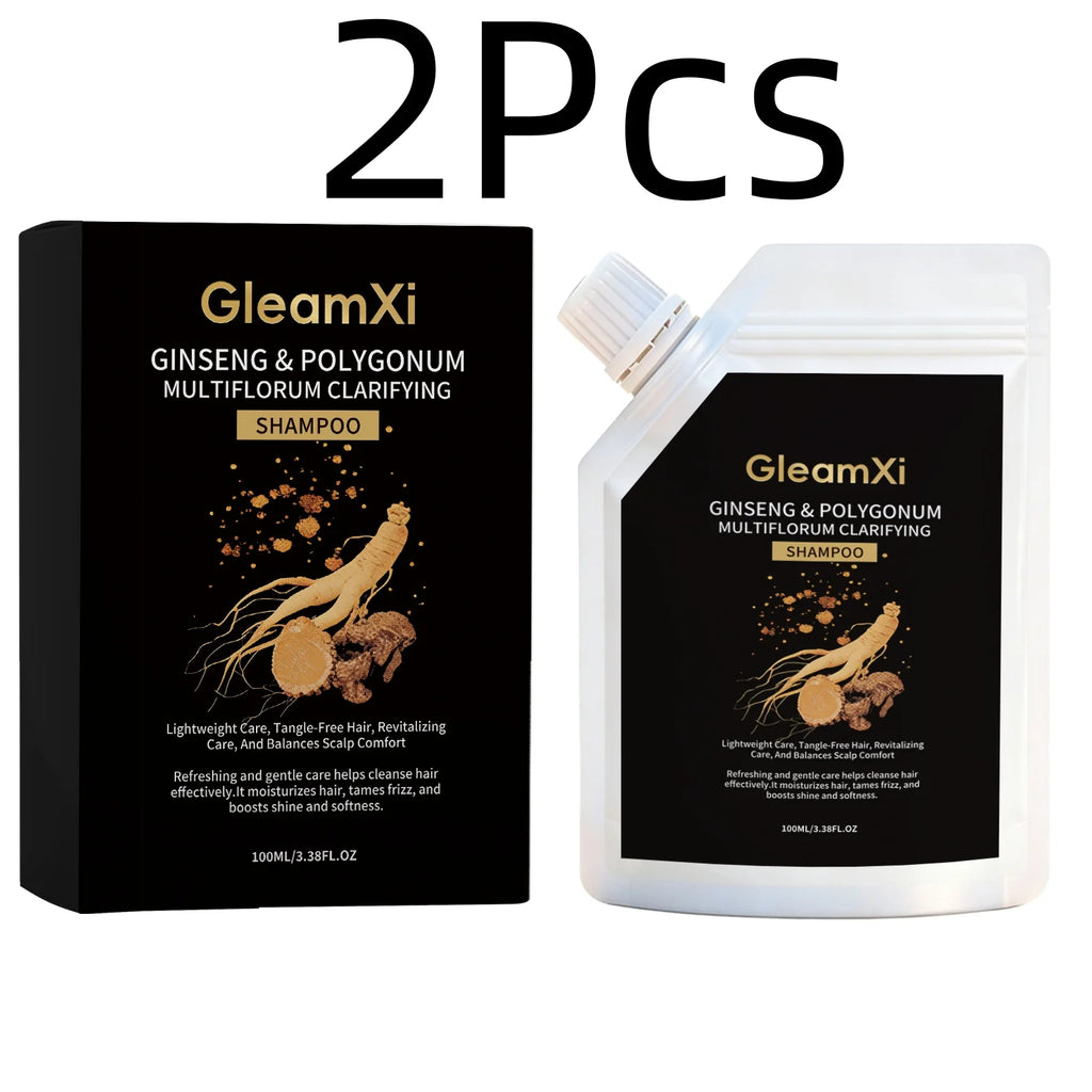GleamXi Polygonum Multiflorum Shampoo Moisturizing Hair Relieve Dryness Scalp Anti Frizz Boost Luster Ginseng Hair Shampoo 100ml