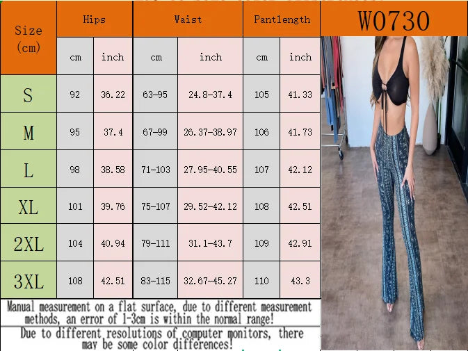 Fashionable New High Elasticity Tight Fitting Micro Flared Printed Casual Pants