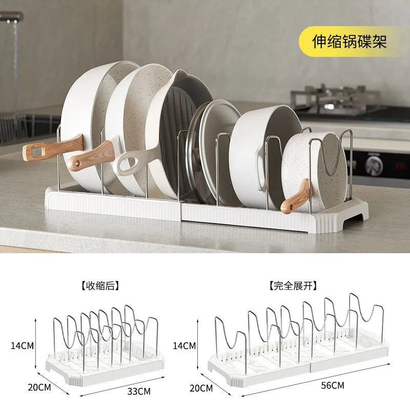 Expandable Kitchen Cabinet Pot Organizer - Adjustable Divider Rack, Multi-Use Storage Solution for Pots, Pans & Lids